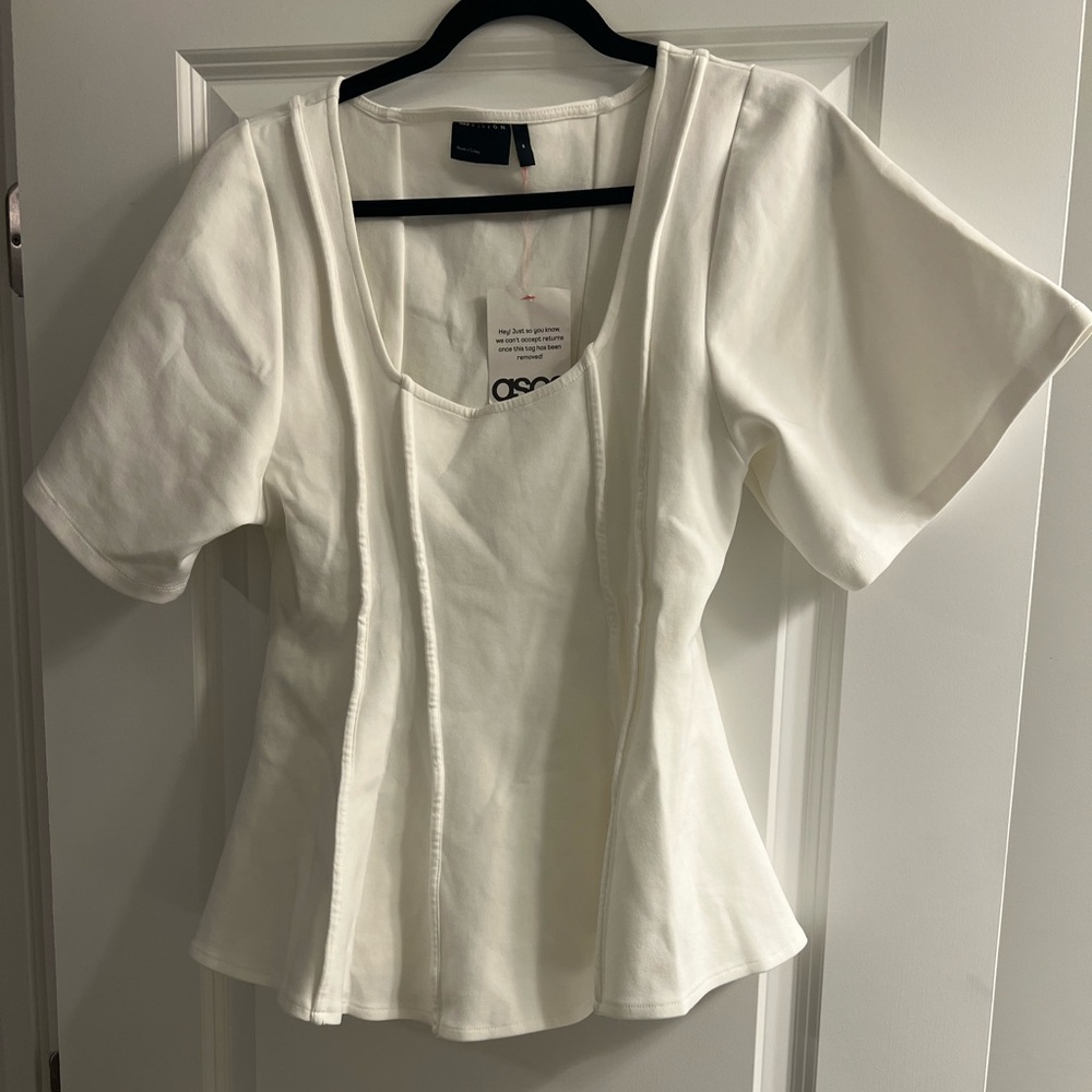 ASOS DESIGN exposed seam peplum short sleeve top - Picture 3 of 5